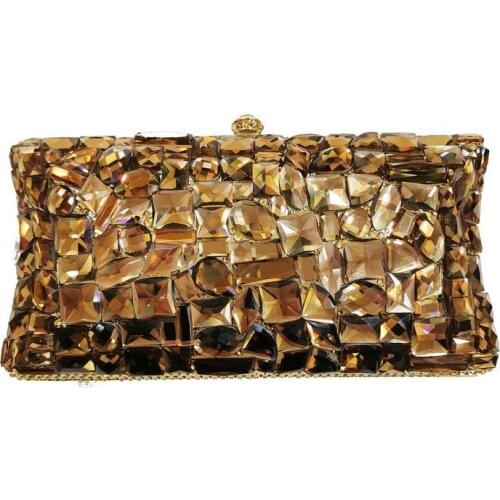 Fashion Brown Rhinestone Clutch Purse Evening Bags Clutches Women Messenger Handbags High Quality Party Dinner Chain Prom Purses
