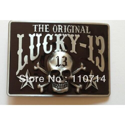 Fashion lucky 13 belt buckle with pewter finish SW-B827 suitable for 4cm wideth belt with continous stock free shipping