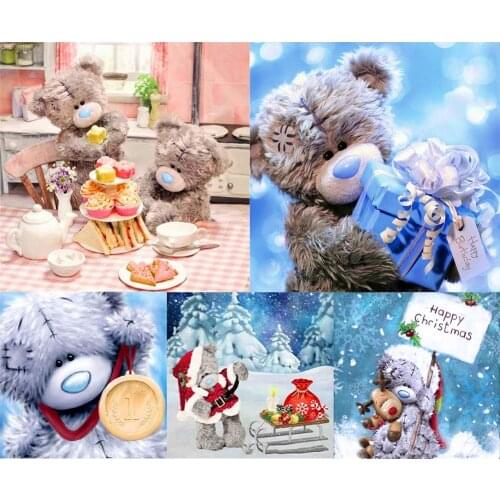 Happy Bear Round Drill Diamond Painting 5D DIY Mosaic Kits Cartoon Rhinestone Picture Wall Art Handmade Craft Gift Home Decor