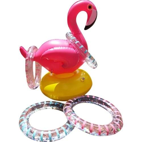 Inflatable Flamingo Ring Throwing Inflatable Toy Ferrule for Children Beach Party Cactus Ring Toss Game Set Floating Pool Toys