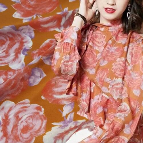 Natural Floral Mulberry Silk Crepe De Chine Fabric for Dresses Womens Clothing Spring Autumn Sewing Material by the Meter