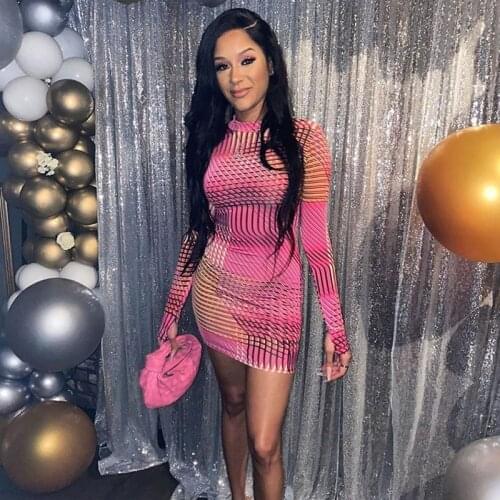 BKLD Fashion Color Block Print Slim Long Sleeve Bodycon Womens Dresses New Arrival 2020 Autumn And Winter Clothes Sexy Clubwear