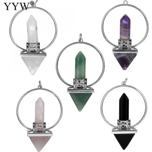 Wholesale Natural Stone Quartz Pendant Semi Precious triangle Bead Natural Circle Pendant Women Necklaces Created