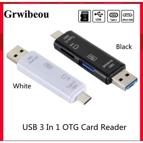 GRWIBEOU Type C&MicroUSB & USB 3 In 1 OTG Card Reader High-speed Universal OTG TF/USB for Micro SD TF OTG Cardreader Connectors
