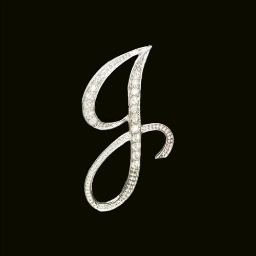 RSHCZY Letter J Cute Brooch For Women Men Rhinestones Crystal Silver Color Metal Pins Jewelry Accessories Christmas Gift