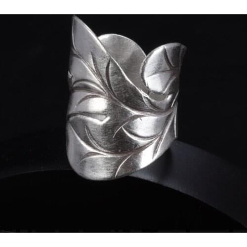 S925 sterling silver leaf ring female vintage Thai silver open wide leaf ring