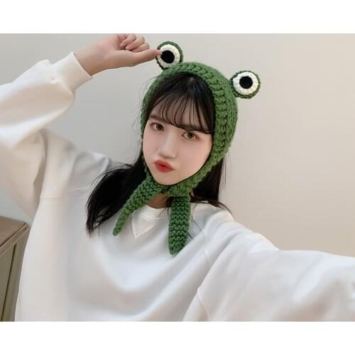 Frog Hat Beanies Knitted Winter Hat Solid Hip-hop Skullies Knitted Hat Cap Costume Accessory Gifts Warm Winter Lovely Christmas