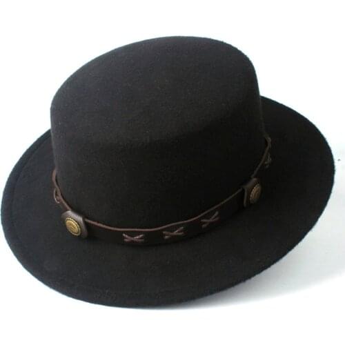 Fashion Flat Top Hat For Women Men Church Jazz Hat Bowler Wide Brim Fedora Hat Size 56-58CM