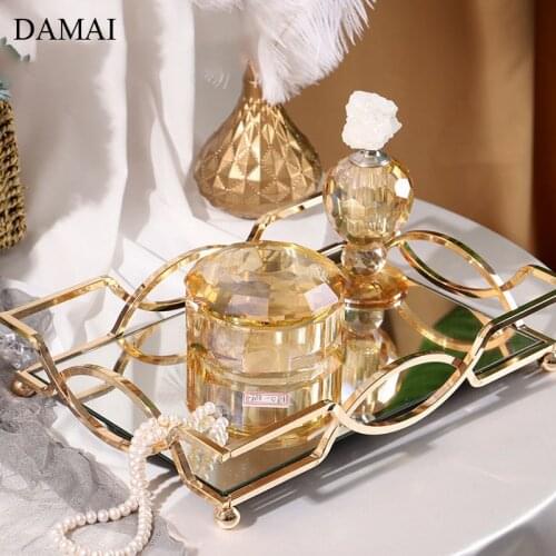 Nordic Modern Mirror Tray Light Luxury Metal Rectangular Cosmetic Storage Tray Household Coffee Table Jars Snacks Display Plates