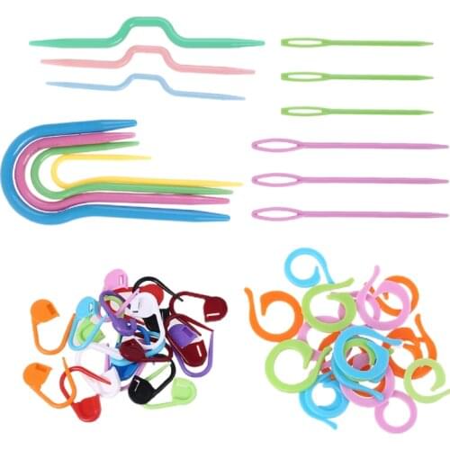 1 Set Plastic Twist Curved Hand Knit Knitting Needles U-shaped Cable Needles Stitch Marker Stitch Counter Rings U-shaped Cable