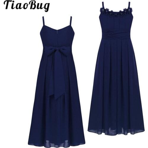 TiaoBug Kids Chiffon Spaghetti Straps Princess Pageant Birthday Prom Party Long Dress Girls Ballroom Contemporary Dance Costume