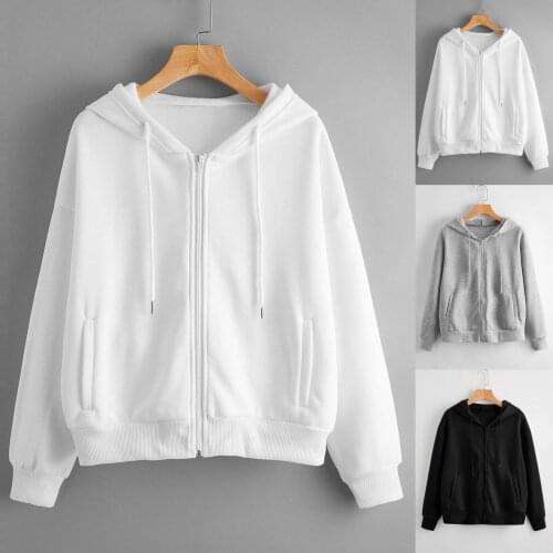 Solid Color Women Hoodies Casual Long Sleeve Hoods Zipper Pocket Shirt Hooded Sweatshirt Female Clothing Sweatshirts худи