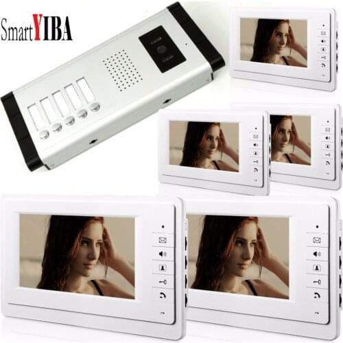 SmartYIBA 5 Rooms Apartment Intercom Video Building Intercom Doorbell Camera IR Night Vision With 5 Color Monitors