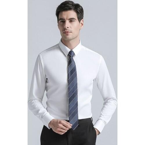 High Quality Mens Long Sleeves Cotton Blend Business Suits Shirts 2021 Brands New Regular Fit Formal Solid Color White
