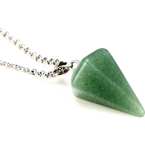 Yingwu Natural green aventurine crystal pendant alloy chain hexagon pendant chrysocolla choker necklace jewelry 50pcs Wholesale