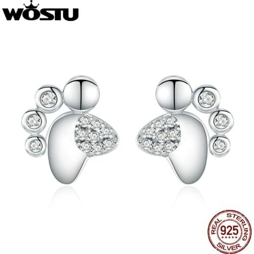 WOSTU 2020 New Fashion 925 Sterling Silver Cute Color Footprints Earring For Women Fashion Earring Jewelry Gift BNE033