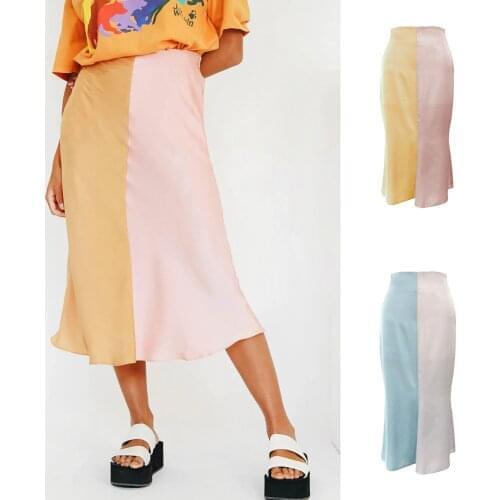 Woman Skirts Harajuku spring/summer 2021 Product Couture Fashion Tall Waist And Satin Color Matching Skirts Womens WSL4422