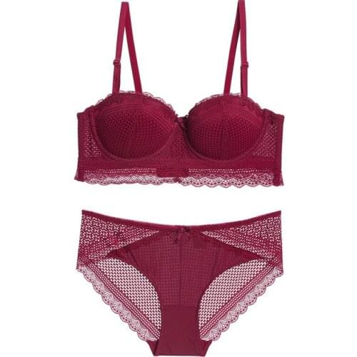 Women Sexy Lace Bra Briefs Set Fashion Non-slip Invisible Lingerie Wirefree Bralette Underwear 1/2 Cup Push Up Brassiere