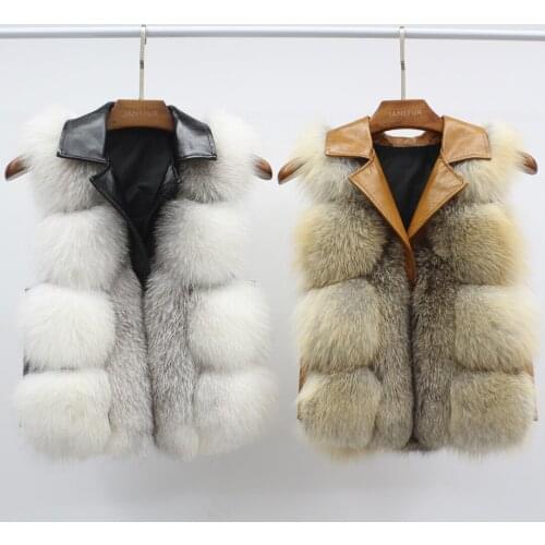 New Womens Genuine Fox Fur Vest Sheepskin Leather Collar Gilet Sleeveless Fashion Real Fur Coat