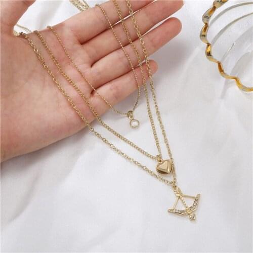 Bohemian Women Necklaces Angel Heart Crystal Virgin Pendant Clavicle Chain Multilayer Gold Color Necklace Lover Jewelry Gift