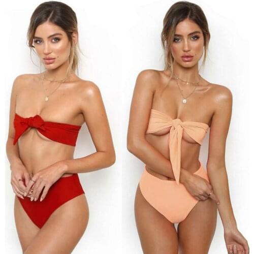 2021 Bikini Set Sexy wrap chest swimsuit Swimwear High waist Bathing Suit Beach Wear Monokini Female Women Suits C1693