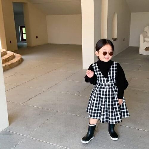 2021 Korea style girls woolen plaid dress fashion cotton autumn winter girls dresses kids clothes 1-7 years