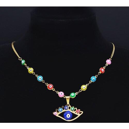 2021 Stainless Steel Islam Colorful Turkey Eye Choker Necklace Gold Color Chain Necklaces Jewelry ojo turco colgante N5229S04