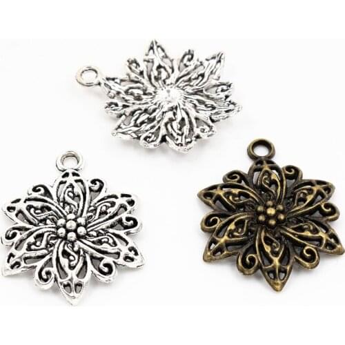31x24mm 10pcs Antique Silver Plated and Bronze Plated Flower Style Handmade Charms Pendant:DIY for bracelet necklace