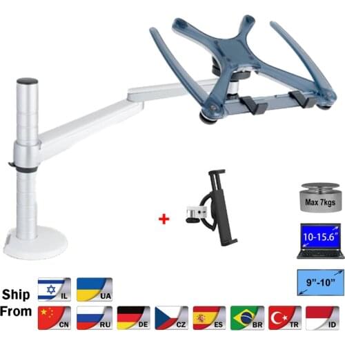 360 Rotation Aluminum Alloy 2 in 1 Tablet PC Holder + Laptop Stand Holder Dual Arm Office Desktop Lapdesk Bracket OA-1S
