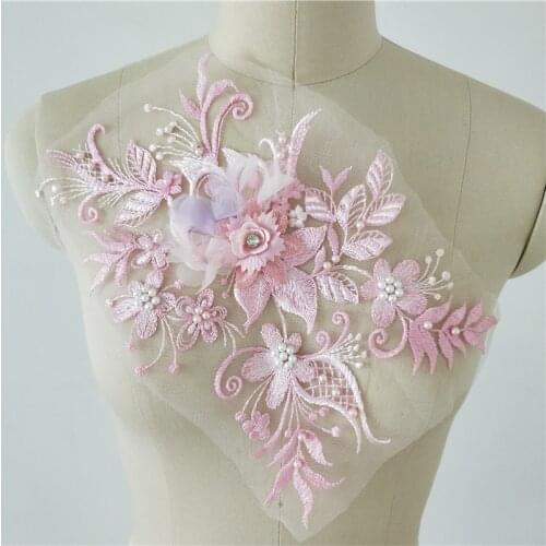 4 Pcs Delicate Large Bodice Applique Embroidered Crystal beaded patch For DIY Sewing Wedding Dress Bridal Gown Accessories