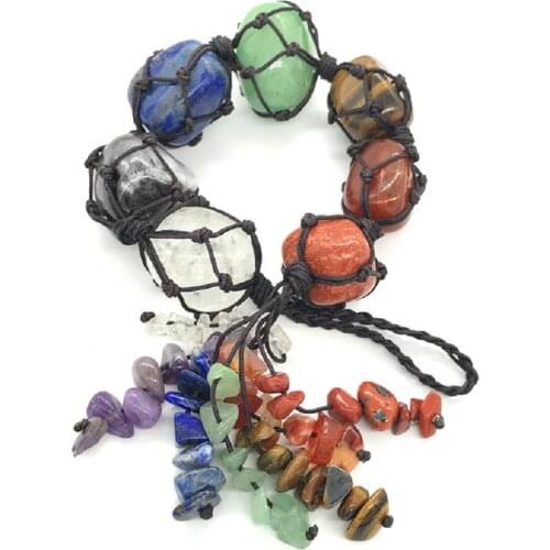 7 Colors Chakra Tumbled Gemstone Tassel Spiritual Meditation Hanging China Style Ornament Natural Stone Car Home Decoration