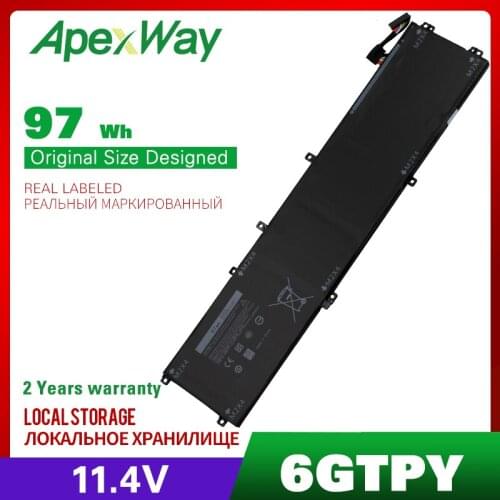 Apexway 11.4V 97Wh 6GTPY 05041C Laptop Battery For Dell Precision M5520 M5530 XPS 15 9560 9570 5XJ28 5D91C P56F-001 P83F001