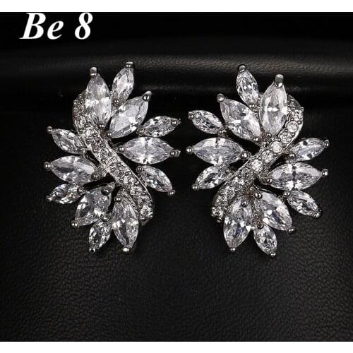 Be8 Brand Flower Shape Marquise Cut AAA Cubic Zirconia Pave Stud Earrings Sparking Crystal Earrings Brincos For Party Gift E-233