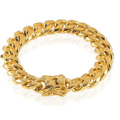 New Fashion Charm 7"- 9" Stainless Steel Round Cuban Miami Link Chains Bracelets Bangles for Men Hip Hop Rock Jewelry Gold Gift