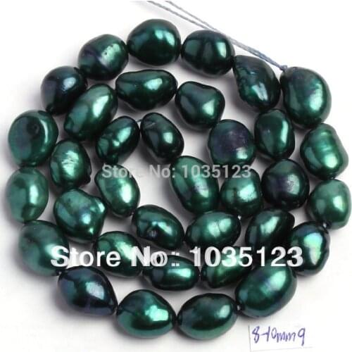 High Quality 8-9mm Deep Green Natural Freshwater Cultured Pearl Freeform Shape Loose Beads Strand 35cm W187