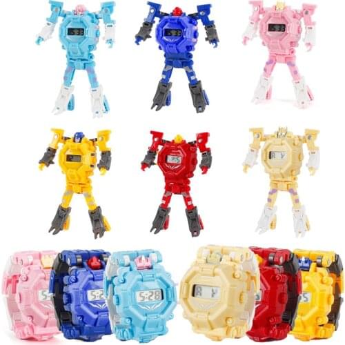 Robot Transformation Wristwatch Toy Mecha Robot Electronic Watch Children Sports Cartoon Watches Kids Clock Xmas Gifts