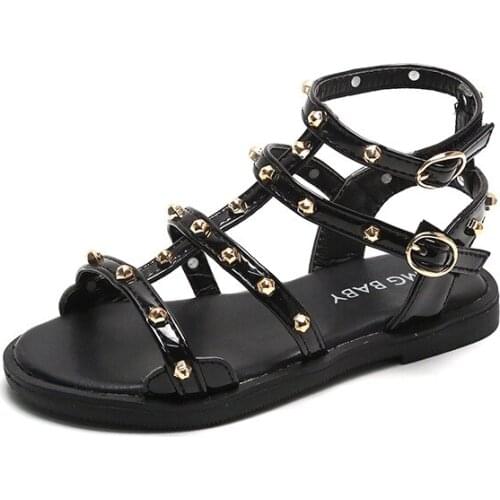 CUZULLAA 2021 Summer Kids Fashion Rivet T-Strap Beach Sandals For Girls Princess Gladiator Shoes Size 26-35