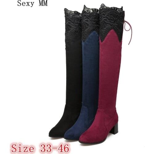 Spring Autumn Women Over the Knee Boots Square High Heel Woman Thigh High Boots Plus Size 33 - 40 41 42 43 44 45 46