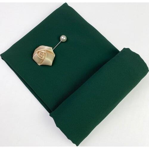 Women Plain Hijab Premium Chiffon Scarf Brooches Wrap Solid Green Color Shawls Headband Muslim Hijabs Headscarf Foulard Femme
