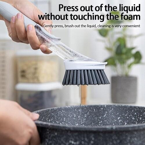 Double Use Kitchen Cleaning Brush Scrubber Dish Bowl Washing Sponge Automatic Liquid Dispenser Kitchen Pot Cleaner Tools