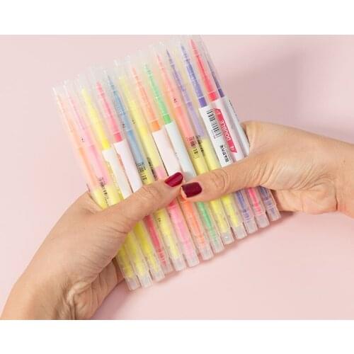 6pcs/set Double Head Fluorescent Highlighter Pen Markers Pastel Drawing Pen For Student School Office Supplies Cute Stationery