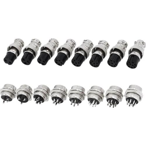 GX16-2 2~9 Pin 16mm Aviation Connector Plugs Sliver Aviation Wire Connector Male&Female Thread Panel Connector （1 Set