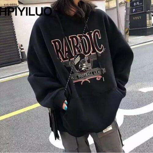 HPIYILUO plus velvet thick hooded sweatshirt womens autumn winter new loose Korean style Streetwear women tops harajuku hoodie