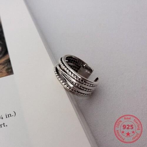 Pure S925 Sterling Silver Rings Multi-layer Winding Twist Circle Tetro Opening Adjustable Fashion Ring Finger Women Jewelry