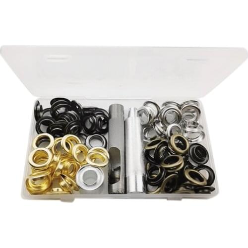 Grommet Kit 100 Sets Grommets Eyelets with 3 Pieces Install Tool Kit, 4 Colors (0.55 Inch Inside Diameter)