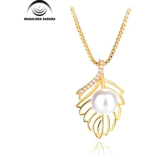 MADALENA SARARA S925 AAA Freshwater Pearl Inlaid Pendant Sterling Silver Chain Necklace AAAA Zircon Long Leaf Style
