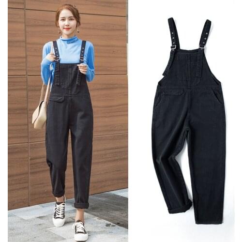 Fashion Women Ladies Baggy Jumpsuit Long Elegant Bib Full Length Pinafore Dungaree Overall Solid Loose black Jumpsuit Pants