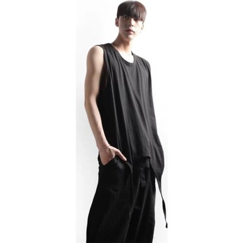 Mens new summer casual loose joker fashion personality dark irregular T-shirt vest sleeveless large T-shirt