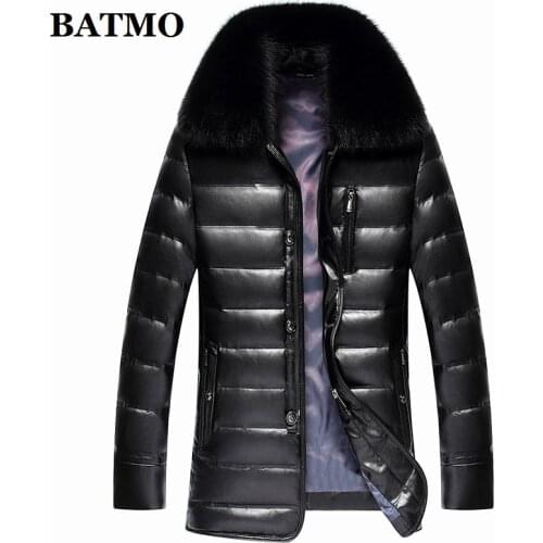 Batmo 2019 new arrival winter high quality real leather 90% white duck down fox fur collars jackets men,mens brown coat 802
