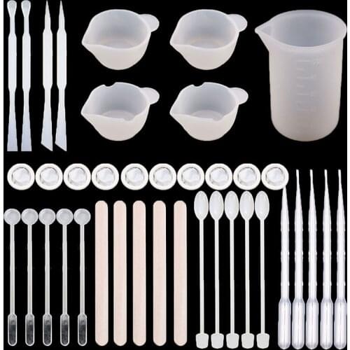 Crystal Epoxy Tool Kit Stirring Stick Card Slot Glue Digging Powder Scoop Dropper 100ml Disposable Silicone Measuring Cup Set